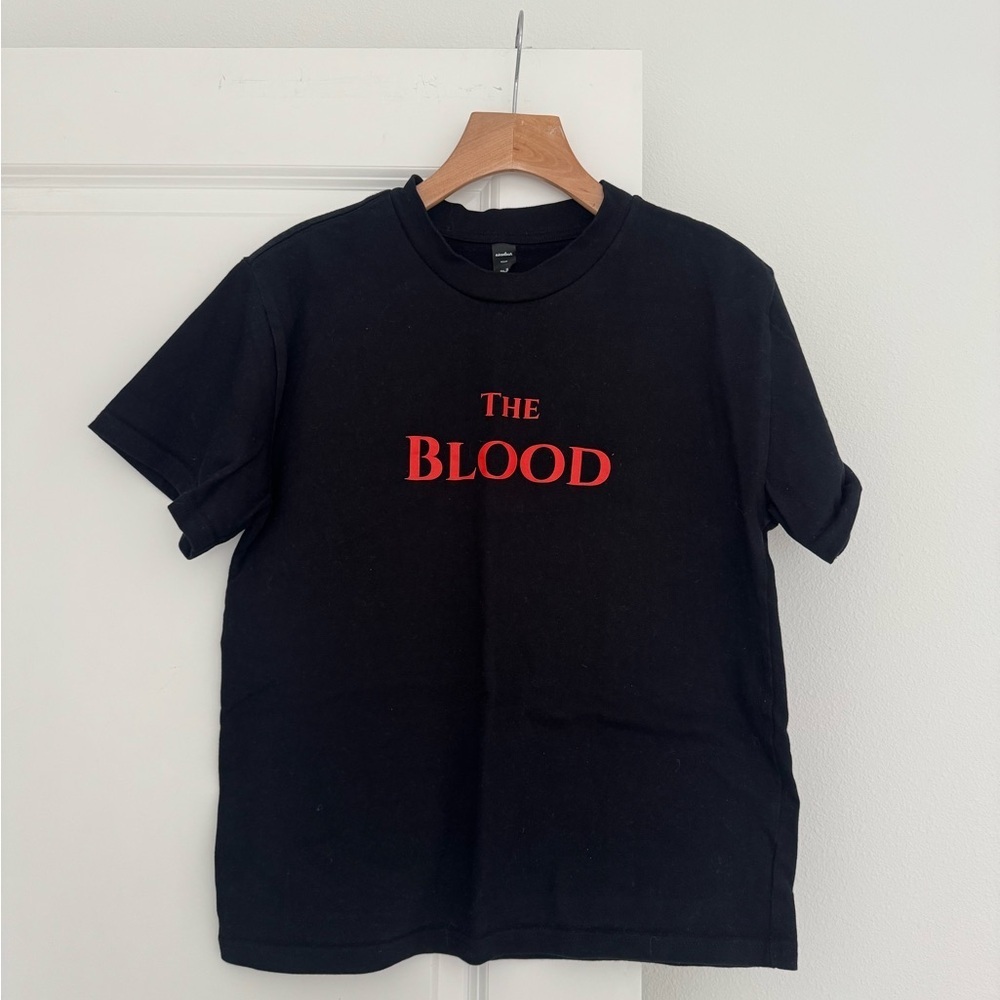 Faith THE BLOOD black crewneck short sleeve thick cotton t-shirt top size SMALL